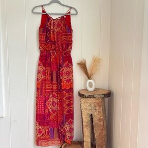 Sweet Storm Red and Orange Patterned Dress